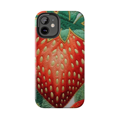 Berry Delight: Sun-Kissed Strawberries Fields Meet Embroidered Style Strawberry Patterns - Tough Phone Cases