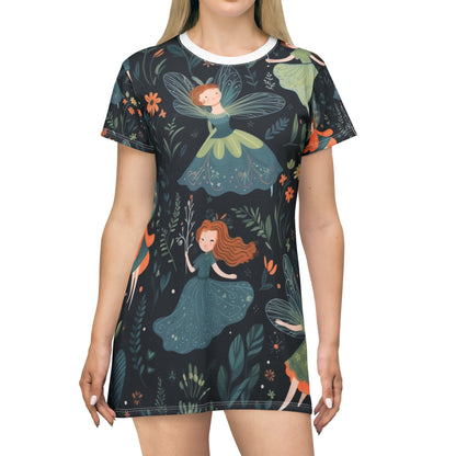 Enchanting Fairy Tale Pattern - Vibrant & Magical Fairies - T-Shirt Dress (AOP)