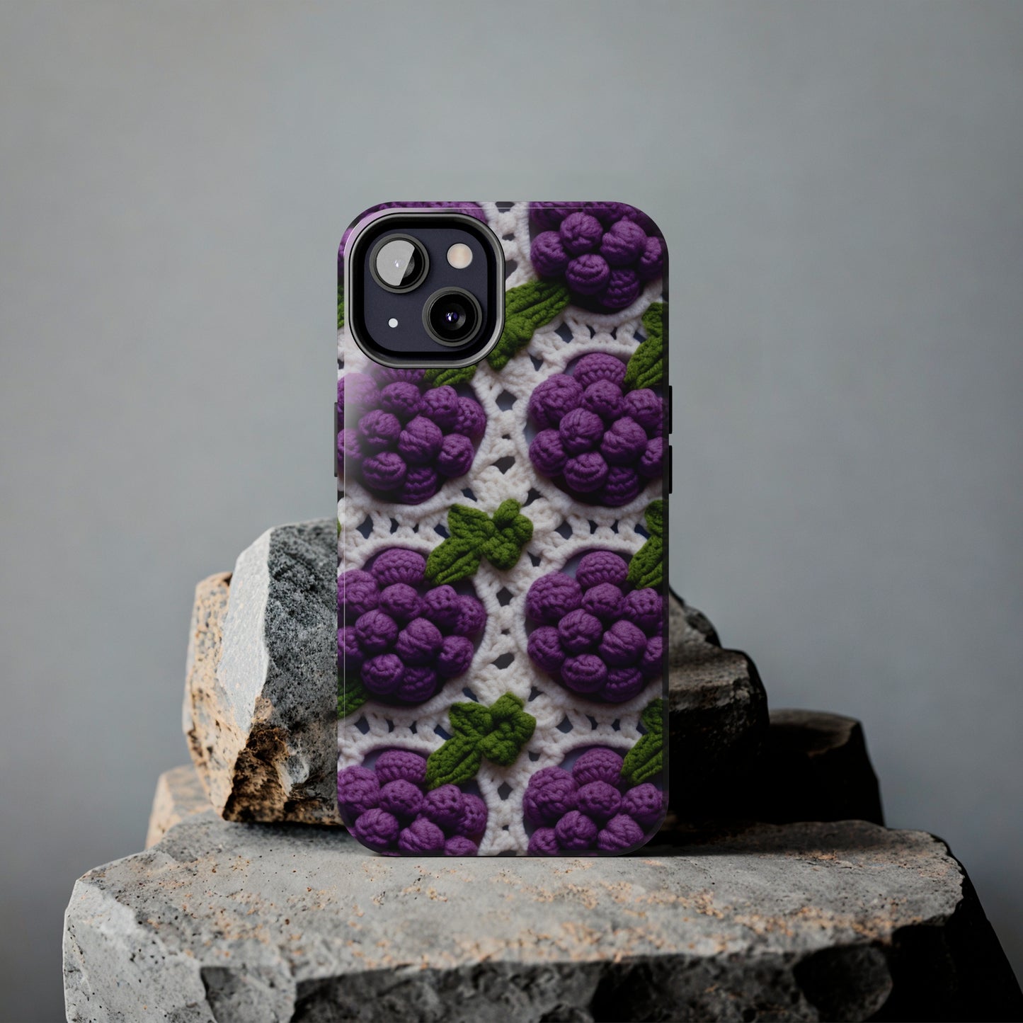 Crochet Grapes Pattern - Granny Square Design - Fresh Fruit Pick - Orchard Purple Snack Food - Tough Phone Cases