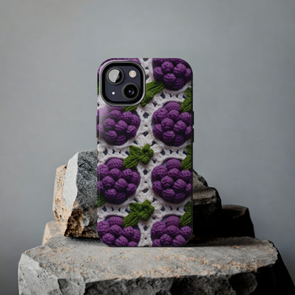 Crochet Grapes Pattern - Granny Square Design - Fresh Fruit Pick - Orchard Purple Snack Food - Tough Phone Cases