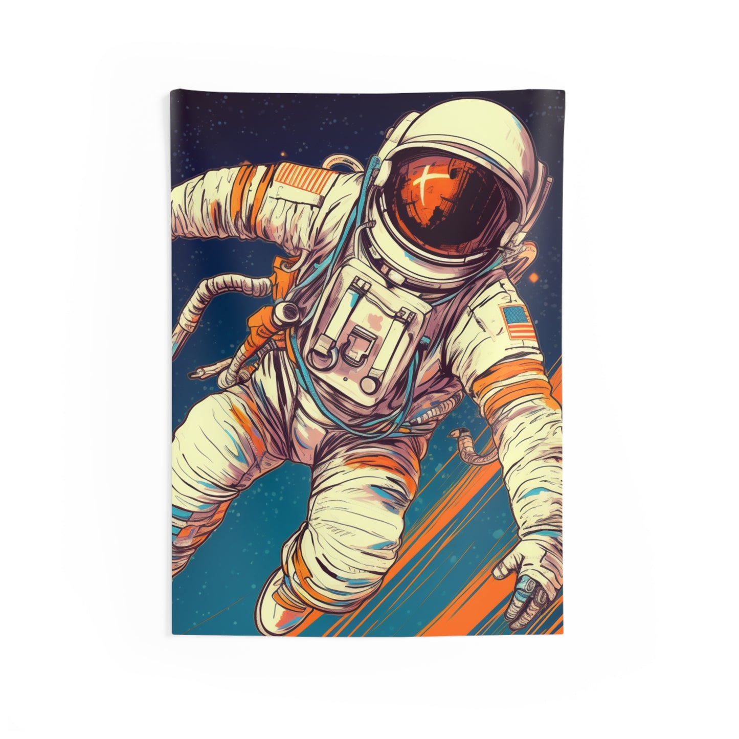 Astronauta retro en galaxia - Arte estilo años 70 - Tapices de pared para interiores