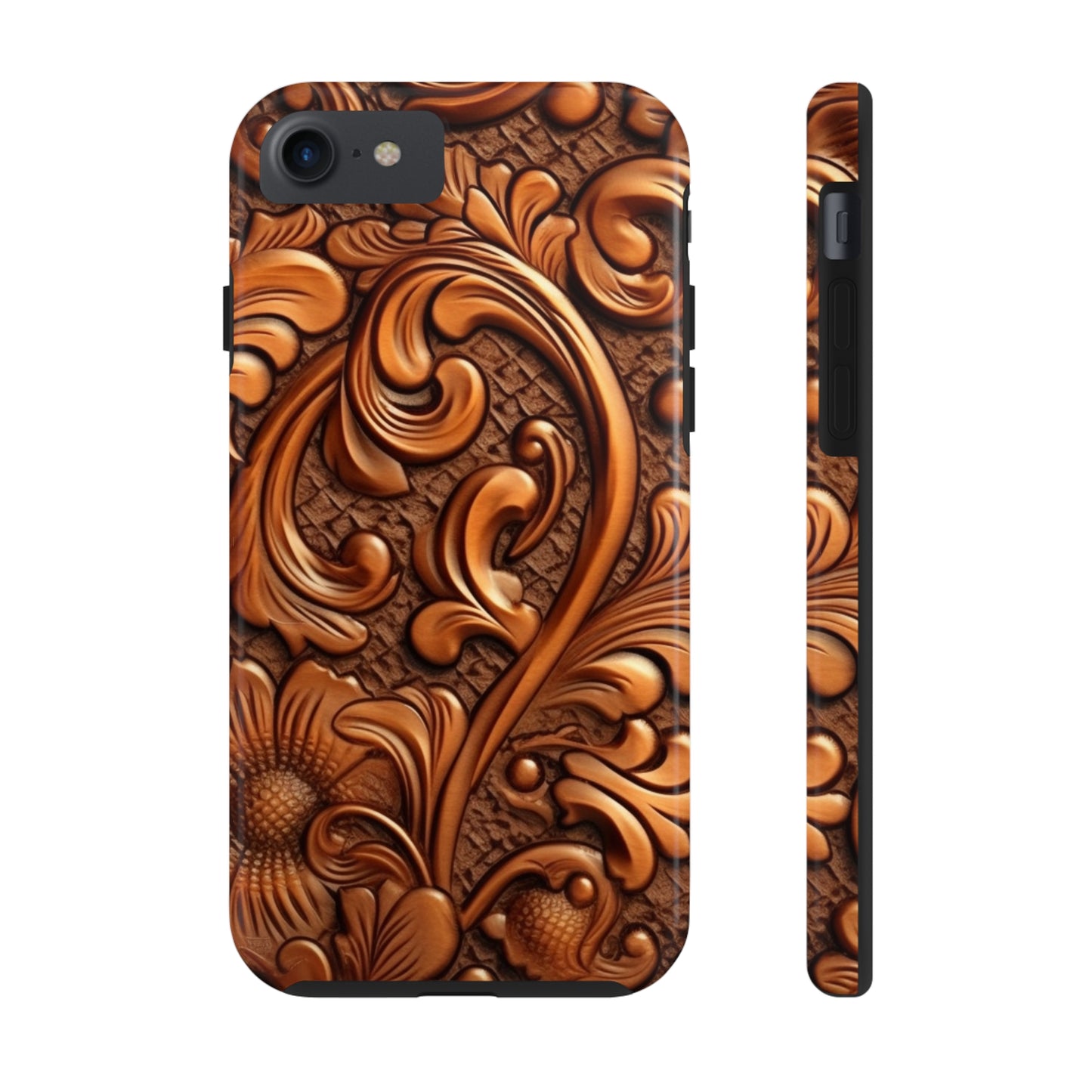 Leather Flower Cognac Classic Brown Timeless American Cowboy Design - Tough Phone Cases