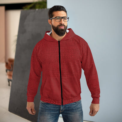 Rojo rubí atrevido: estilo de tela apasionado, inspirado en la mezclilla - Sudadera con capucha unisex con cremallera (AOP)