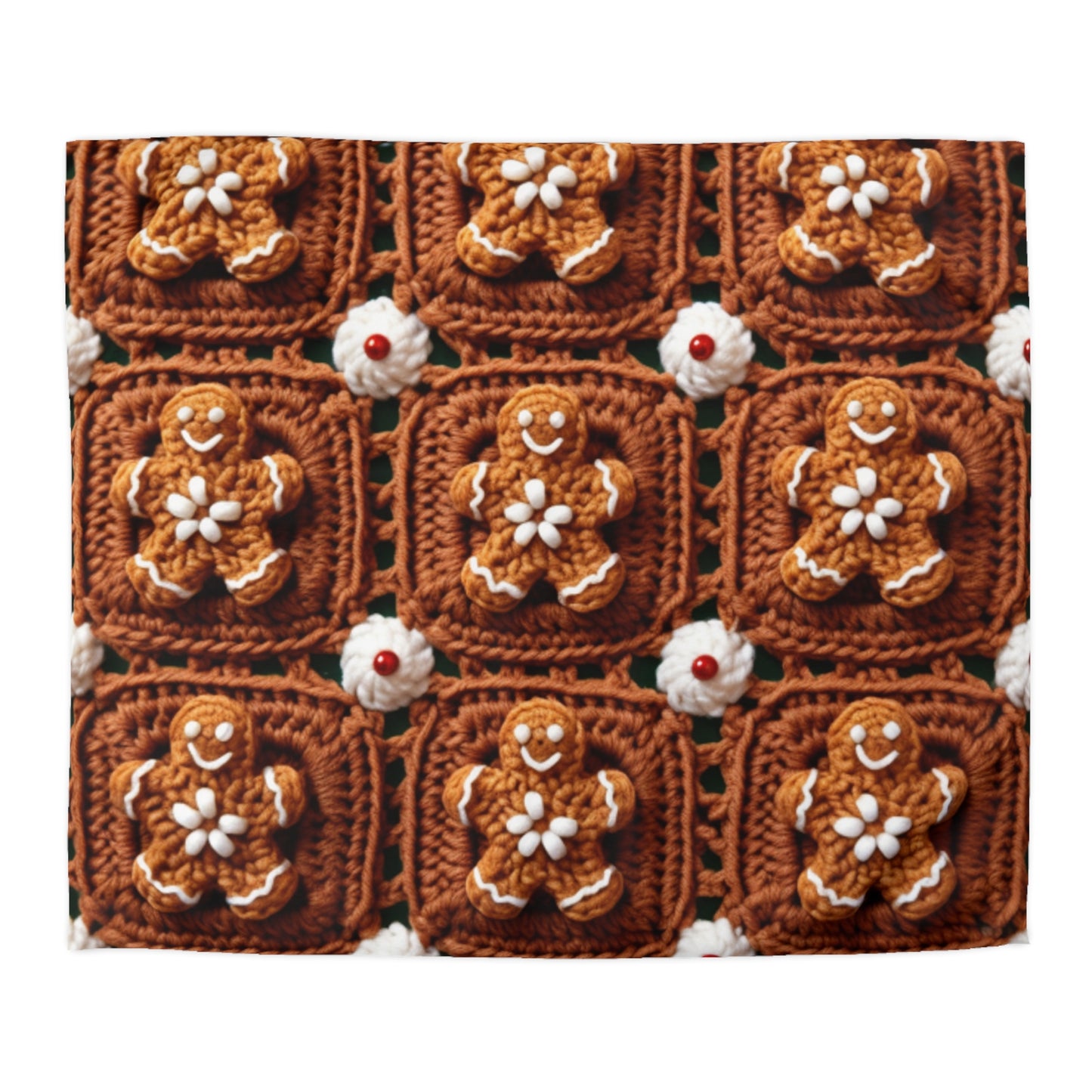 Gingerbread Man Crochet, Classic Christmas Cookie Design, Festive Yuletide Craft. Holiday Decor - Microfiber Duvet Cover