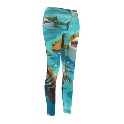 Tiger Shark: Ocean Marine Wildlife - Underwater - Women's Cut & Sew Casual Leggings (AOP)