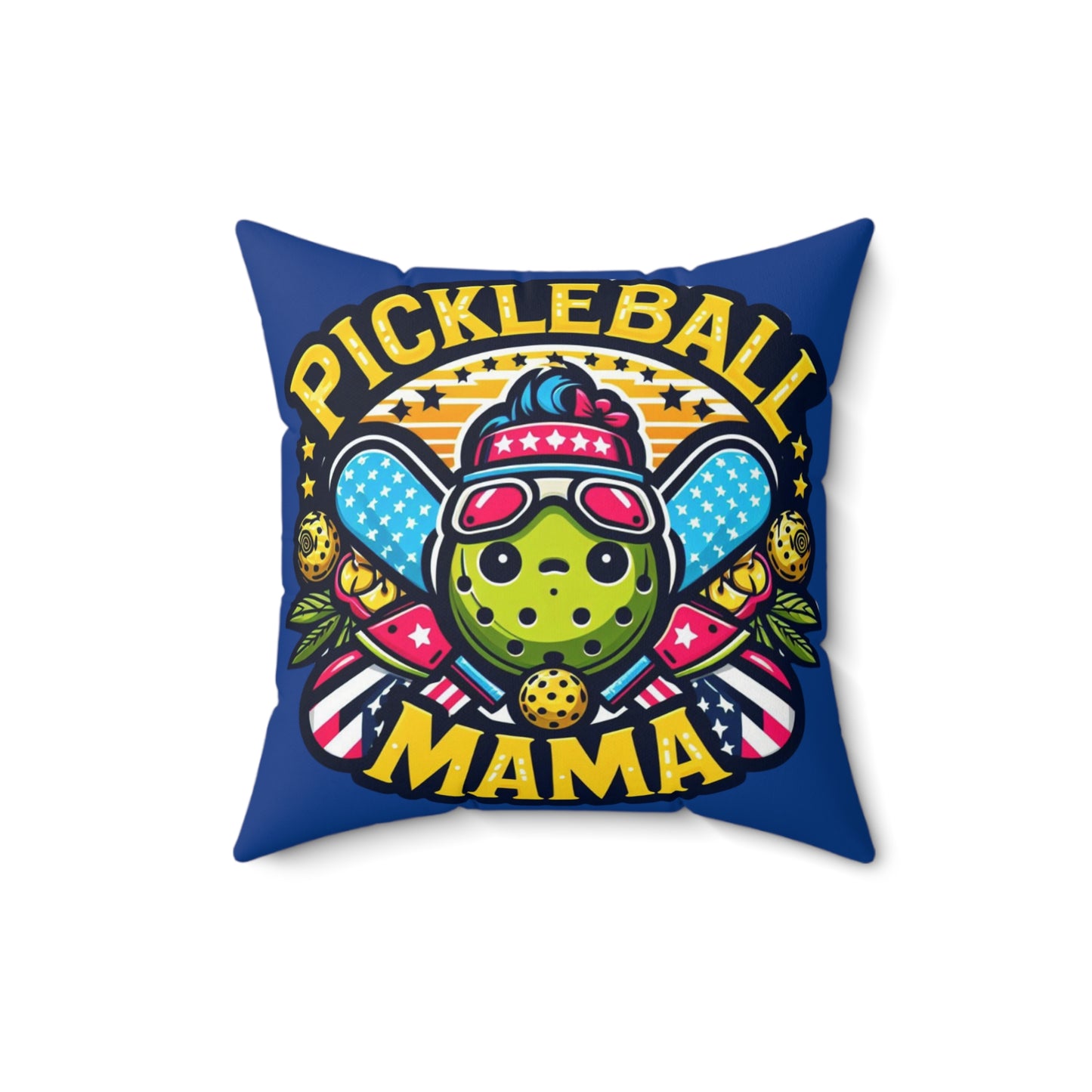 Pickleball Mama - Gráfico atlético deportivo patriótico, estrellado, entusiasta del pickleball divertido - Almohada cuadrada de poliéster hilado