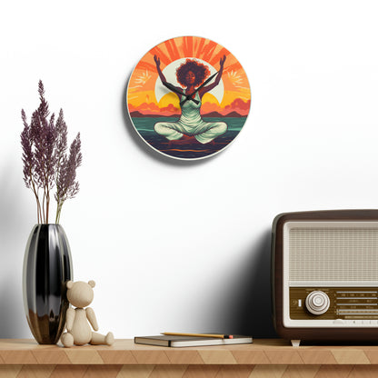 Yoga Sunset Pose Women Acrylic Wall Clock