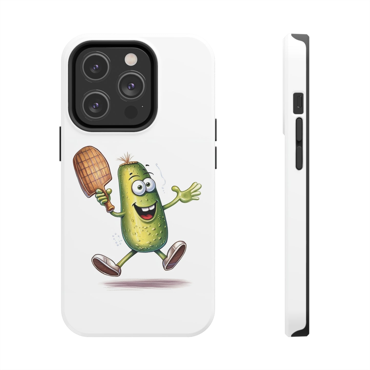 Pickle Player Action: Cartoon Swinging Pickleball Paddle - Sporty Charm - Tough Phone Cases