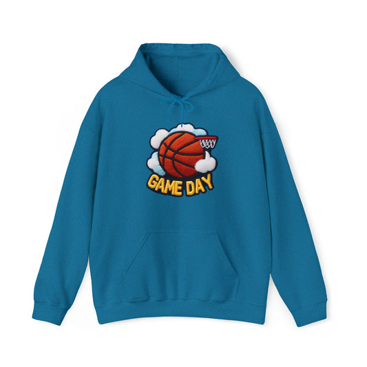 Game Day Basketball シェニール パッチ刺繍デザイン - ユニセックス Heavy Blend™ フード付きスウェットシャツ