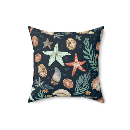 Seashells & Starfish Marine-Inspired Pattern Spun Polyester Square Pillow