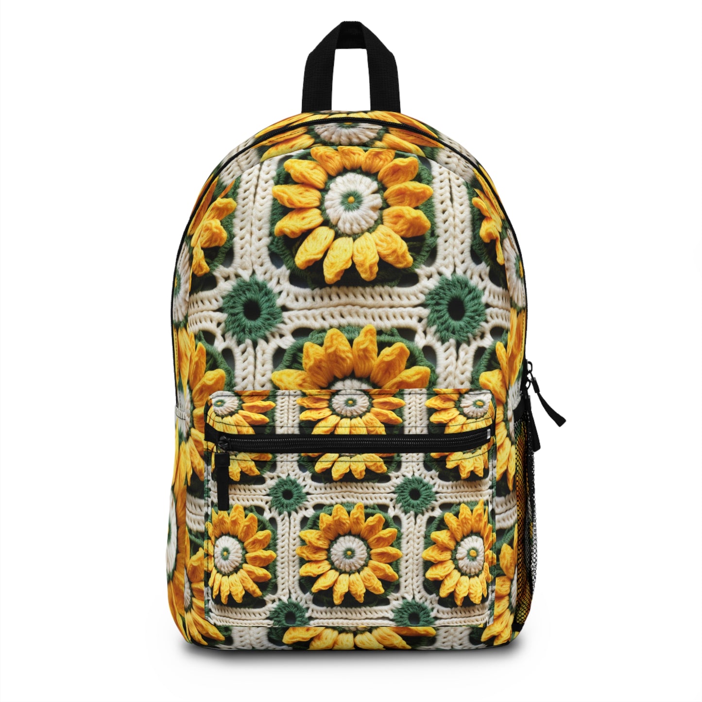 Sunflower Crochet Elegance, Granny Square Design, Radiant Floral Motif. Bring the Warmth of Sunflowers to Your Space - Backpack