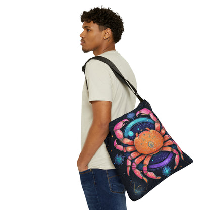 Rainbow Celestial Crab - Vibrant Cancer Zodiac Sign Art - Adjustable Tote Bag (AOP)