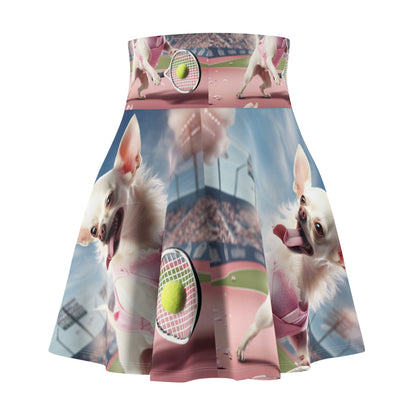 Chihuahua Tennis Ace: Dog Pink Outfit, Court Atheletic Sport Game - Women's Skater Skirt (AOP)