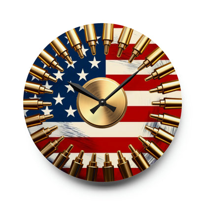 Patriotic Bullet Acrylic Flag Wall Clock - American Pride Military-Inspired Timepiece, Veteran's Memorial Home Decor, Patriotic Gift