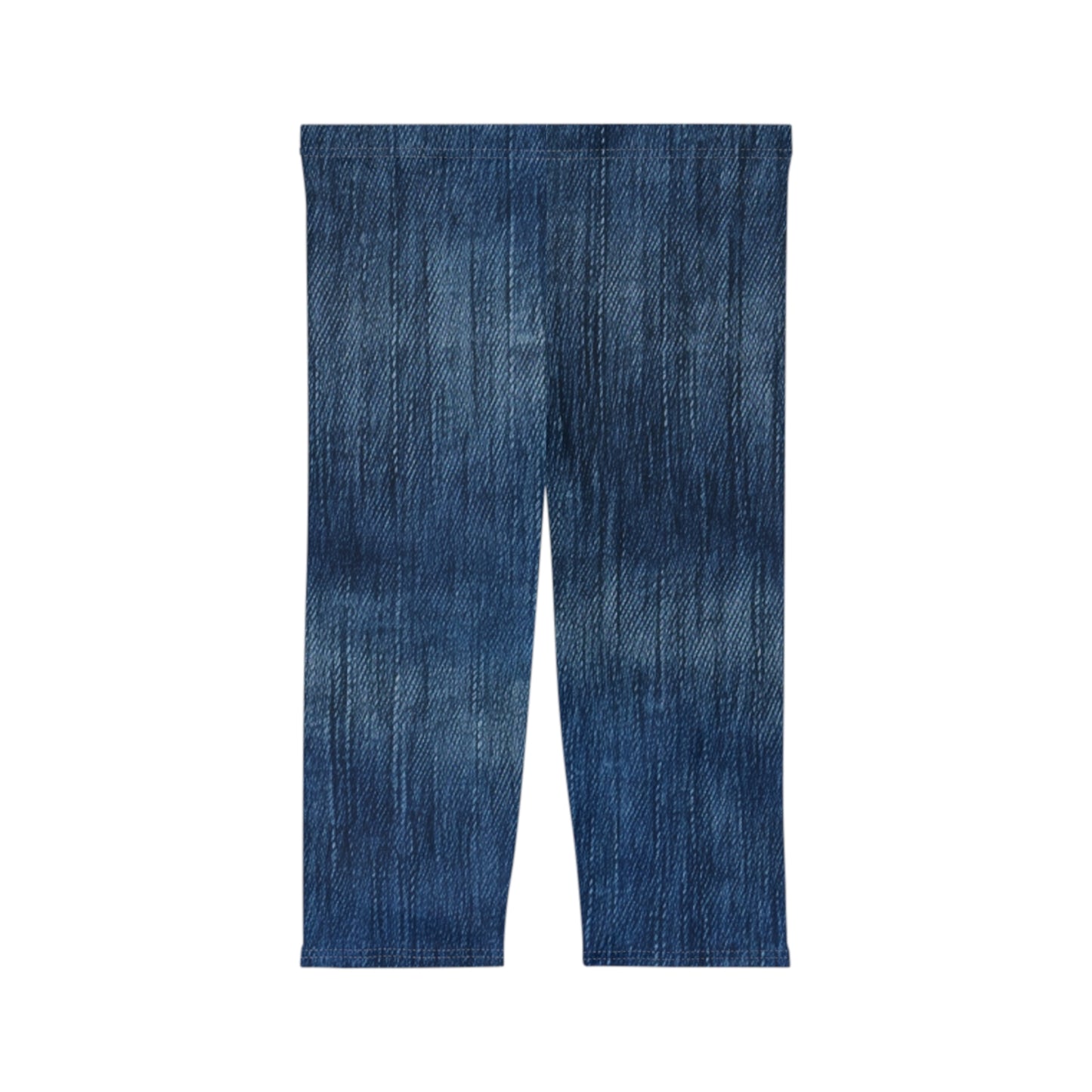 Indigo Splash: Washed Denim Reverie in Deep Blue - Women’s Capri Leggings (AOP)