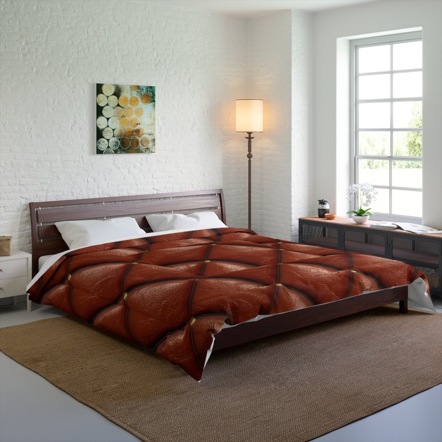 Brown Leather Cognac Pattern Rugged Durable Design Style - Bed Comforter