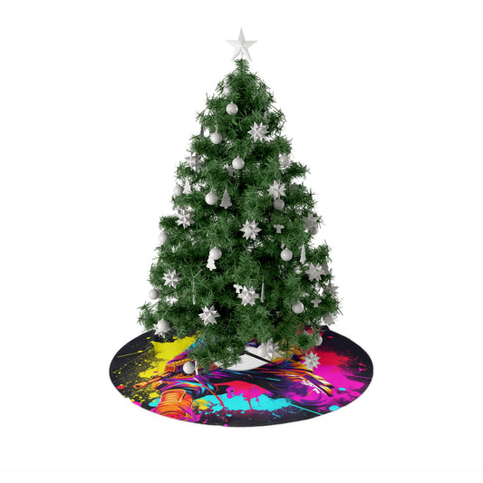 Paintball Action Sport: Player in Battle, Paint Splatter - Christmas Tree Skirts