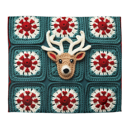 Christmas Reindeer Crochet, Wintry Wonderland Design, Festive Stag Motif. Embrace the Holiday Spirit - Microfiber Duvet Cover