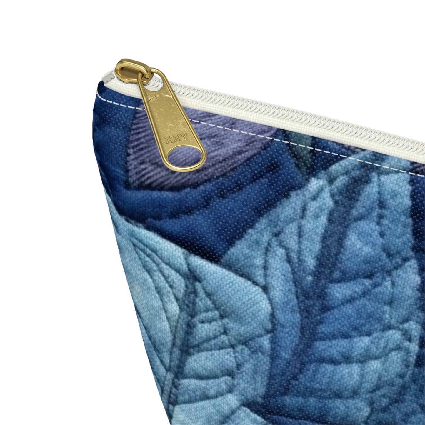 Floral Embroidery Blue: Denim-Inspired, Artisan-Crafted Flower Design - Accessory Pouch w T-bottom