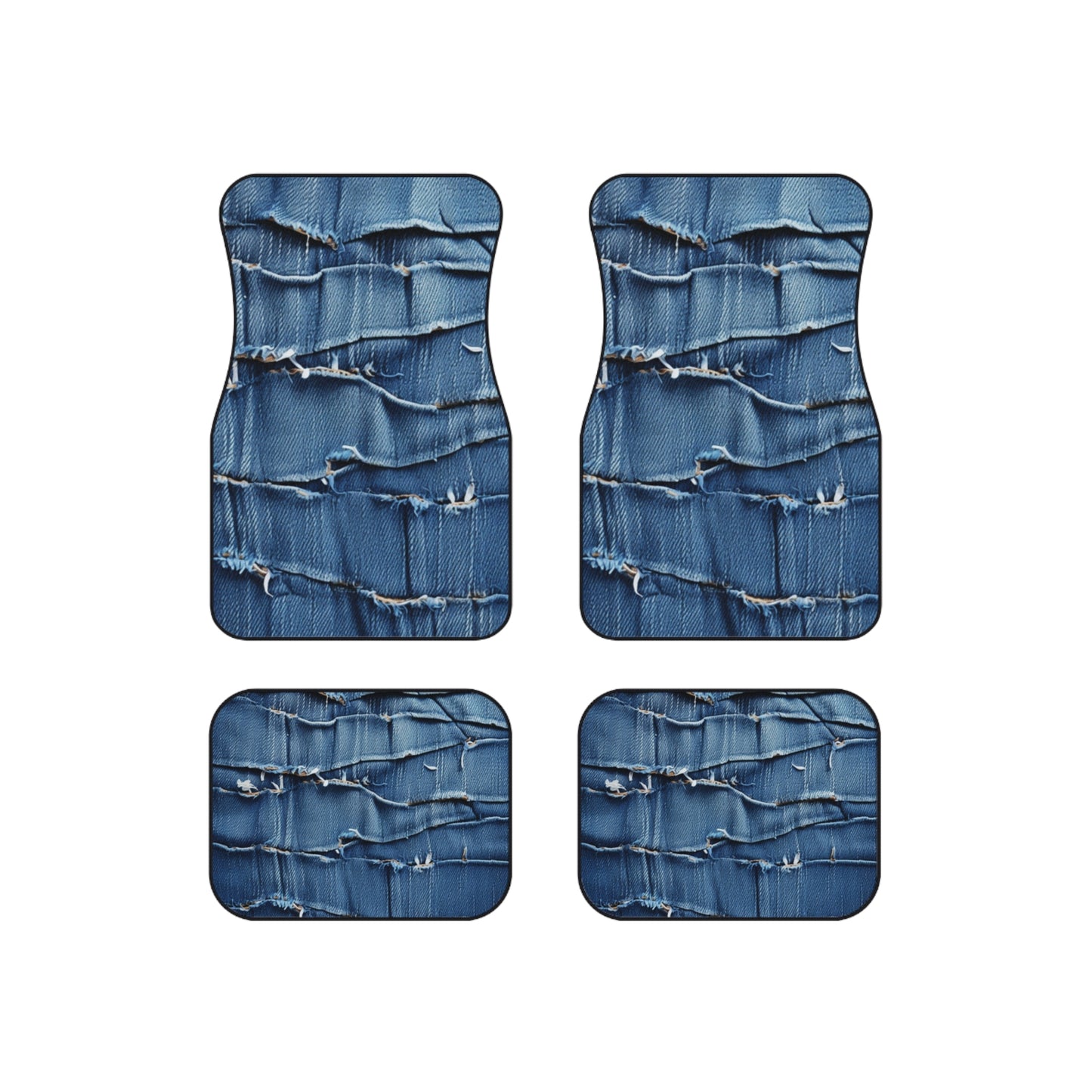 Denim desgastado azul medianoche: diseño resistente, rasgado y elegante - Alfombrillas para coche (juego de 4) 