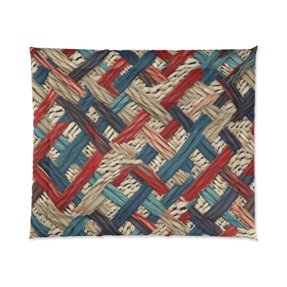 Colorful Yarn Knot: Denim-Inspired Fabric in Red, White, Light Blue - Comforter