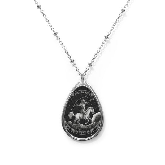 Sagittarius Oval Necklace, Black White Archer Zodiac Astrology Horoscope