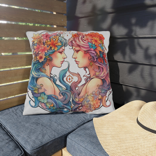 Zodiac Gemini Clipart - Twins Symbol, Whimsical Comic Style - Outdoor Pillows