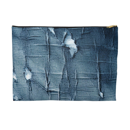 Distressed Blue Denim-Look: Edgy, Torn Fabric Design - Accessory Pouch