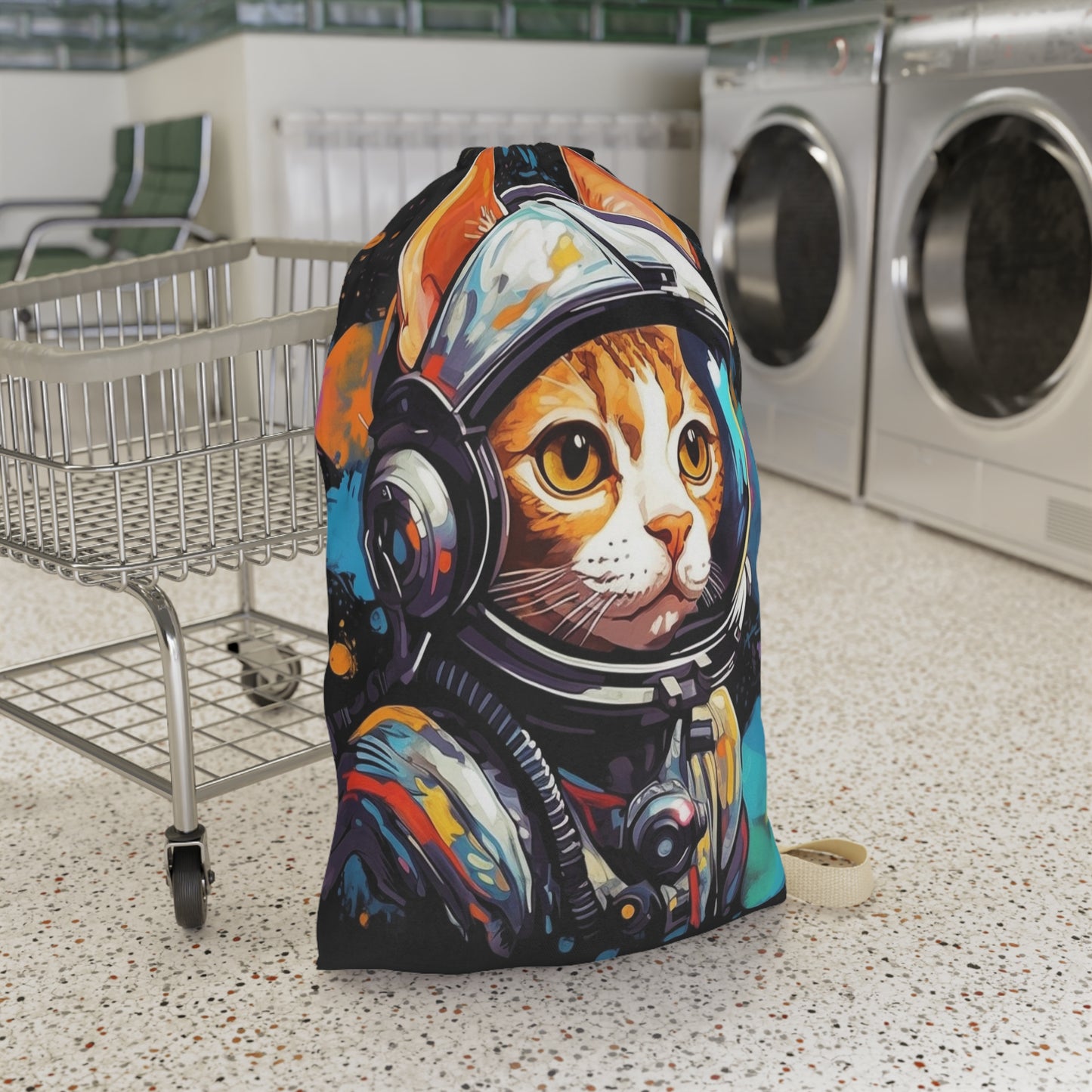 Astro Cat Adventure Feline - Pop Art, Floating in Cosmic Space - Laundry Bag