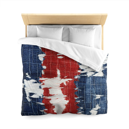 Patriotic Red, White & Blue: Distressed Denim-Style, Torn Fabric - Microfiber Duvet Cover