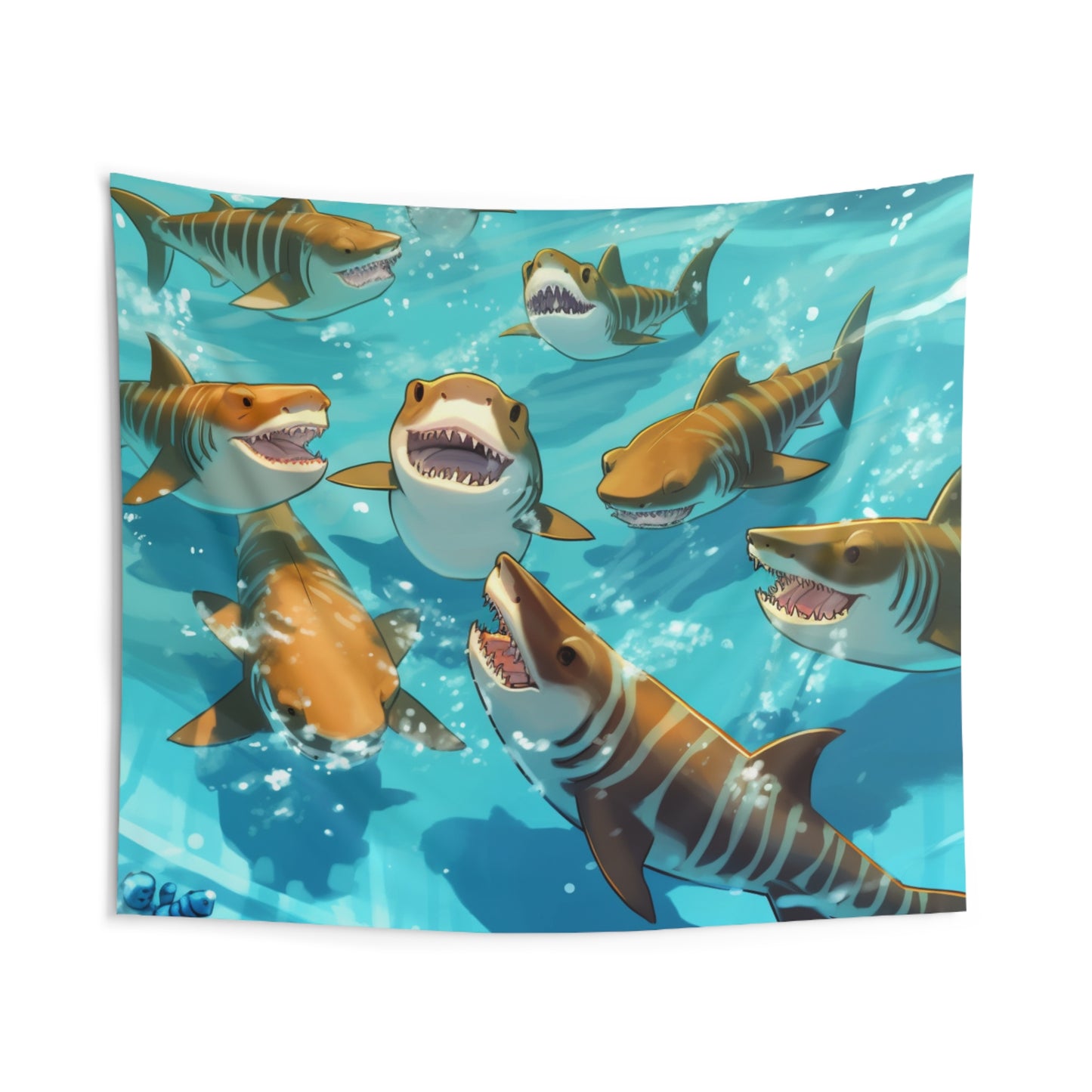 Tiger Shark: Ocean Marine Wildlife - Underwater - Indoor Wall Tapestries