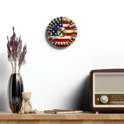 Patriotic Bullet Acrylic Flag Wall Clock - American Pride Military-Inspired Timepiece, Veteran's Memorial Home Decor, Patriotic Gift