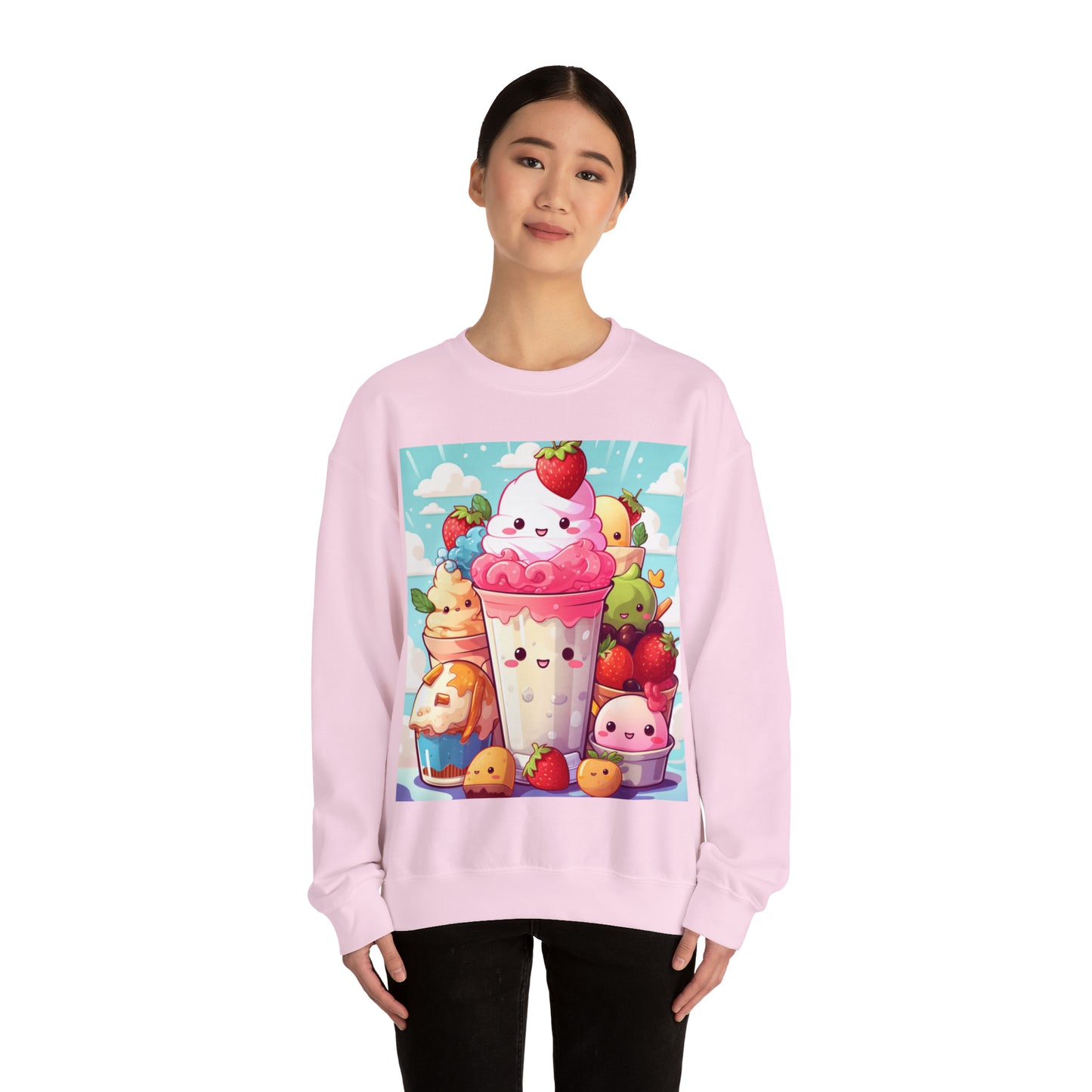 Strawberry Japan Milkshake - Kawaii Dessert Delight - Sweet Berry Anime Character - Unisex Heavy Blend™ Crewneck Sweatshirt