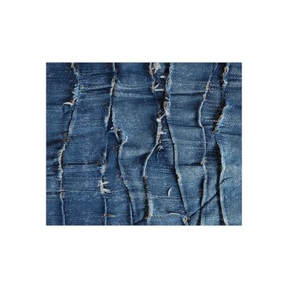 Midnight Blue Distressed Denim: Rugged, Torn & Stylish Design - Crushed Velvet Blanket