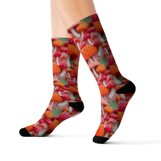 Mushroom Crochet, Enchanted Forest Design, Earthy Fungi. Mystical Magic Woodland, Immerse in Nature - Sublimation Socks