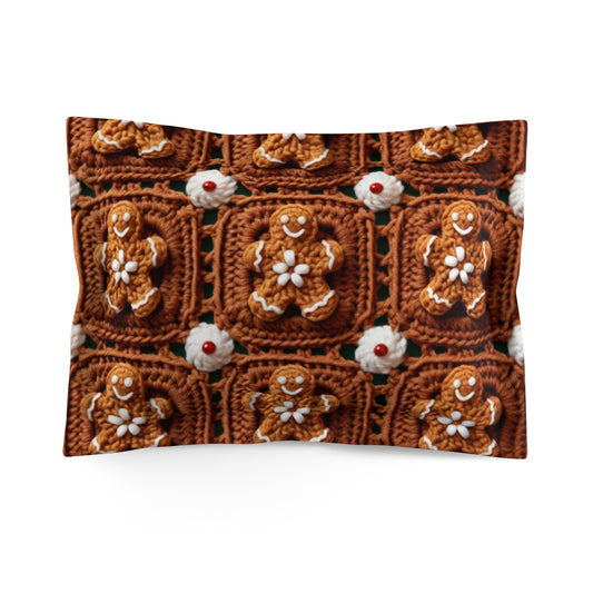 Gingerbread Man Crochet, Classic Christmas Cookie Design, Festive Yuletide Craft. Holiday Decor - Microfiber Pillow Sham