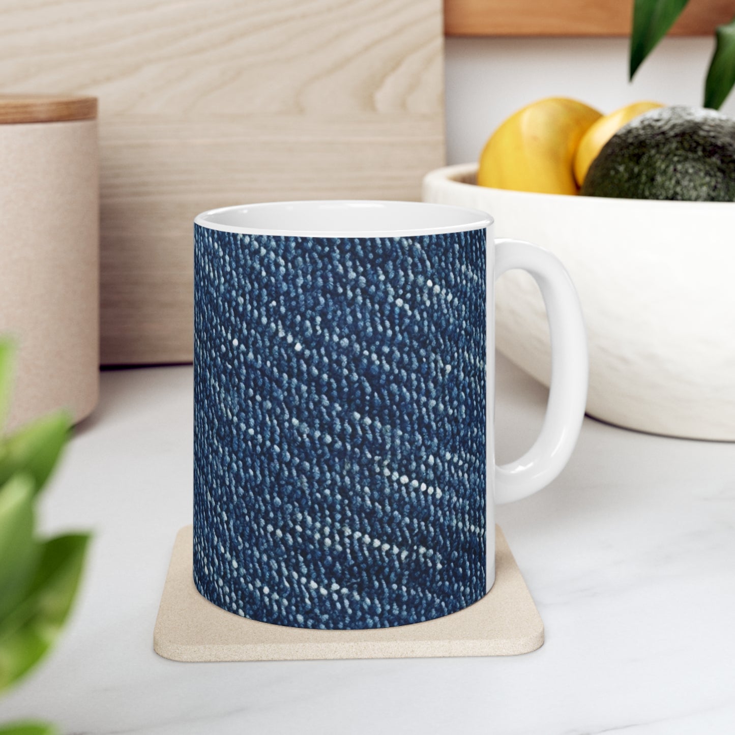 Denim-Inspired Design - Distinct Textured Fabric Pattern - Ceramic Mug 11oz