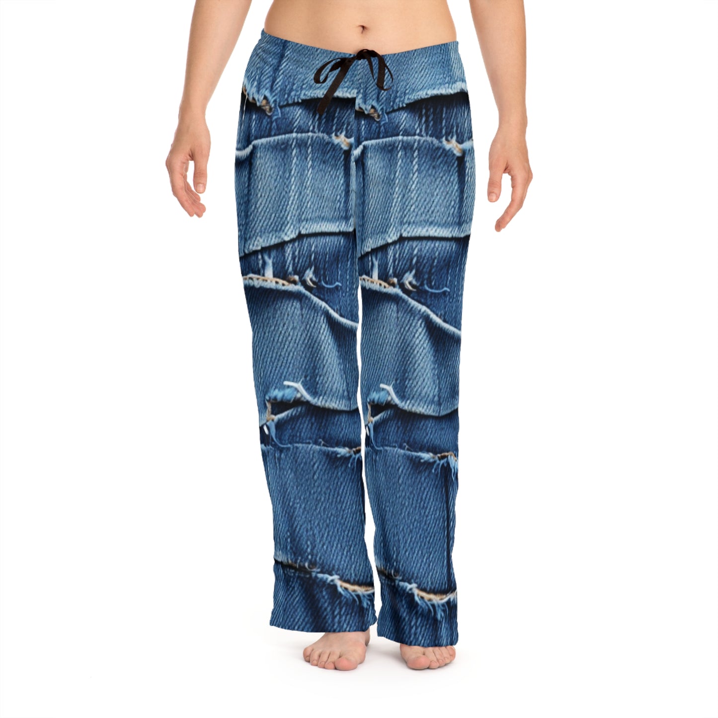 Midnight Blue Distressed Denim: Rugged, Torn & Stylish Design - Women's Pajama Pants (AOP)