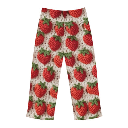 Strawberry Traditional Japanese, Crochet Craft, Fruit Design, Red Berry Pattern - Men's Pajama Pants (AOP)