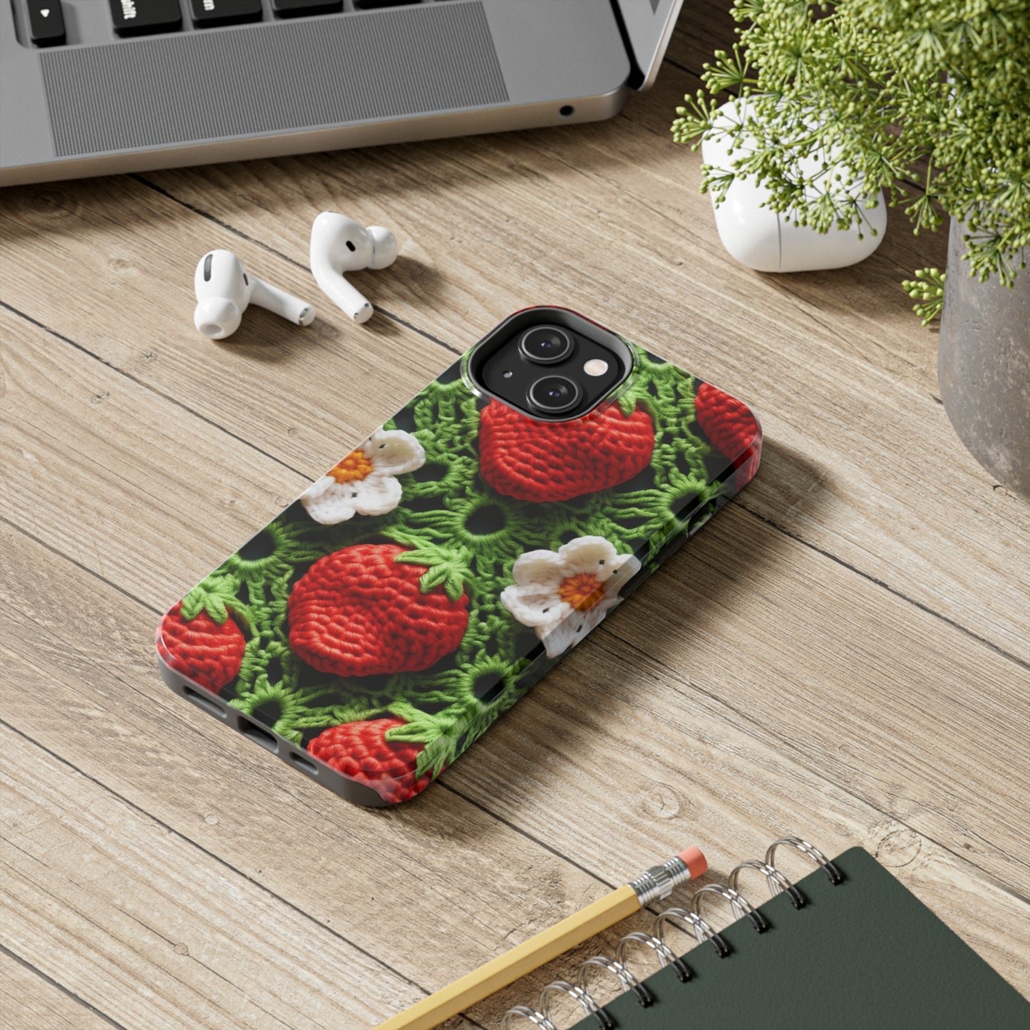 Strawberry Field Crochet - Forever Forest Greens - Fruit Berry Harvest Crop - Tough Phone Cases