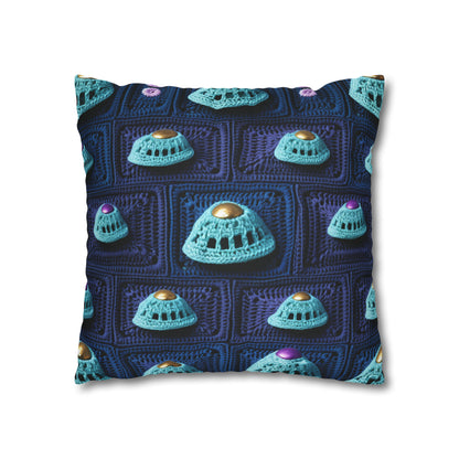 Spaceship UFO Crochet - Galactic Travel Ship - Alien Craft - Flying Saucer - Spun Polyester Square Pillow Case