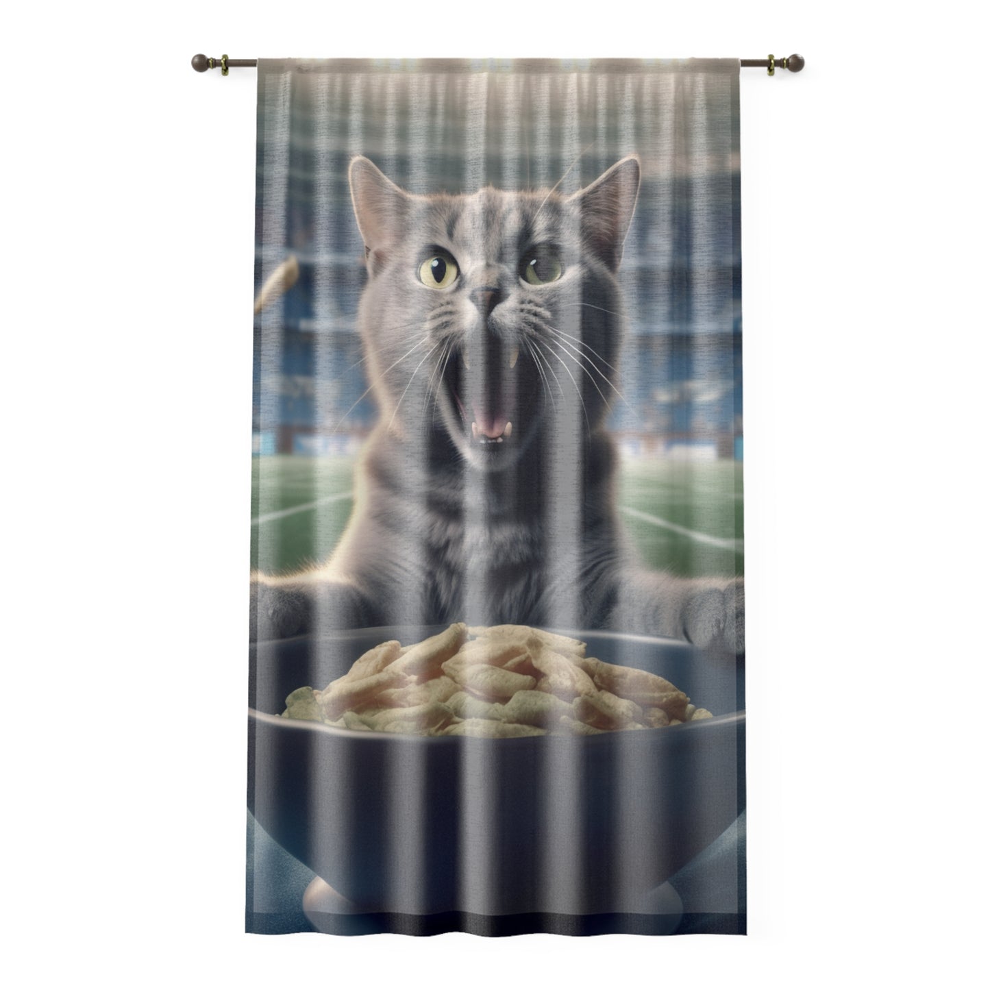 Halftime Football Feline: Screaming Sports Fan Cat Stadium Food Kitten - Window Curtain