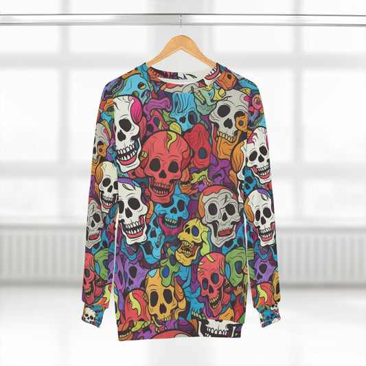 Patrón psicodélico de cabeza de calavera arcoíris, colores vibrantes - Sudadera unisex (AOP) 