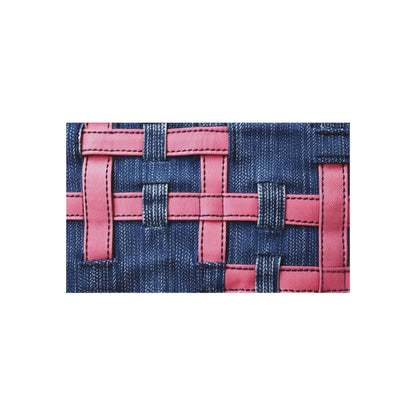 Candy-Striped Crossover: Pink Denim Ribbons Dancing on Blue Stage - Outdoor Rug