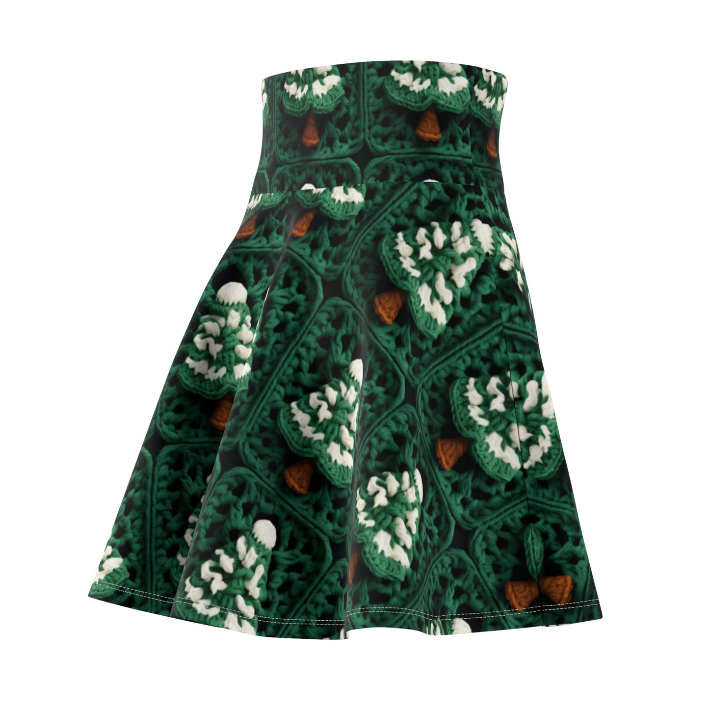 Evergreen Christmas Trees Crochet, Festive Pine Tree Holiday Craft, Yuletide Forest, Winter - Women's Skater Skirt (AOP)