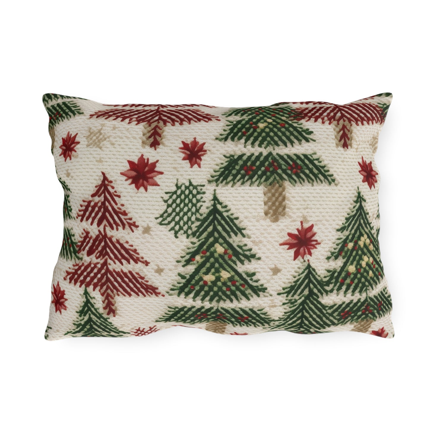 Embroidered Christmas Winter, Festive Holiday Stitching, Classic Seasonal Design - Outdoor Pillows