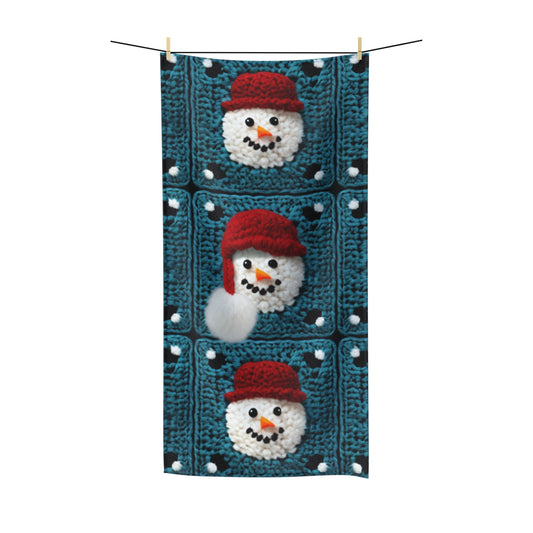 Snowman Crochet Craft, Festive Yuletide Cheer, Winter Wonderland - Polycotton Towel