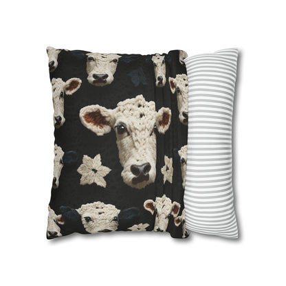 Crochet Cow Pattern Farm Animal Fabric Style - Spun Polyester Square Pillow Case