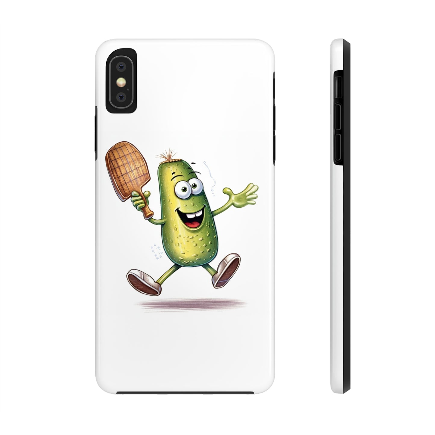 Pickle Player Action: Cartoon Swinging Pickleball Paddle - Sporty Charm - Tough Phone Cases