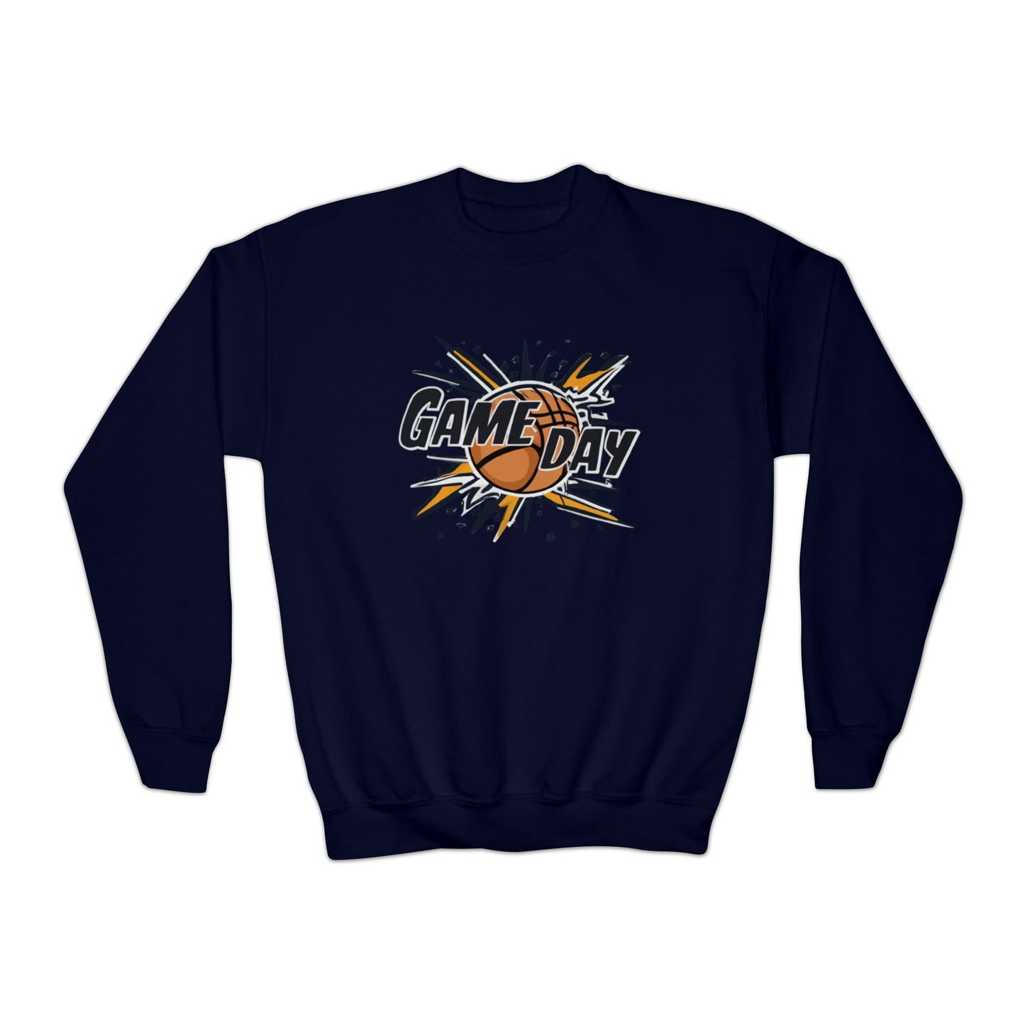 Game Day Slam Dunk Energy - Dynamic Basketball Explosion Graphic - Youth Crewneck Sweatshirt